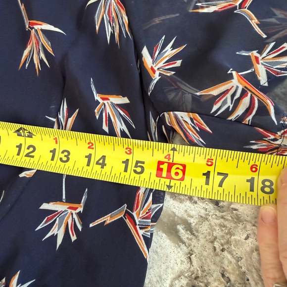 NEW Luca Couture Navy Blue Short Sleeve Romper Tropical Sheer Overlay Small NWT - Picture 8 of 13